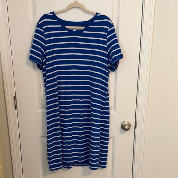 Kim Rogers Blue and White Striped Midi Dress - Picture 1 of 4